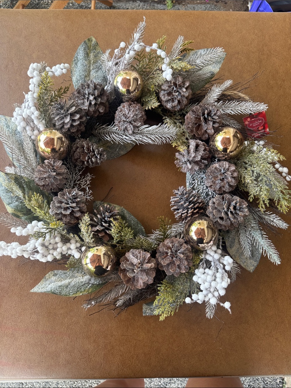 NWT St. Nicholas Square Frosted Pinecone Christmas Wreath